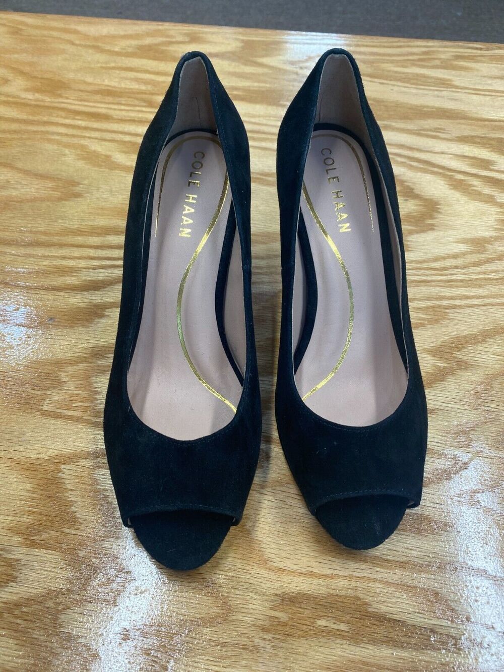Cole Haan Women's Black Slip On Drado Peep Toe Platform Pump Heels Size 6B S17
